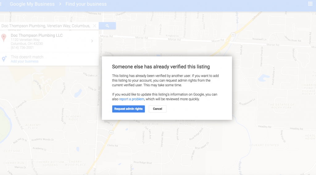 screenshot google already verified listing