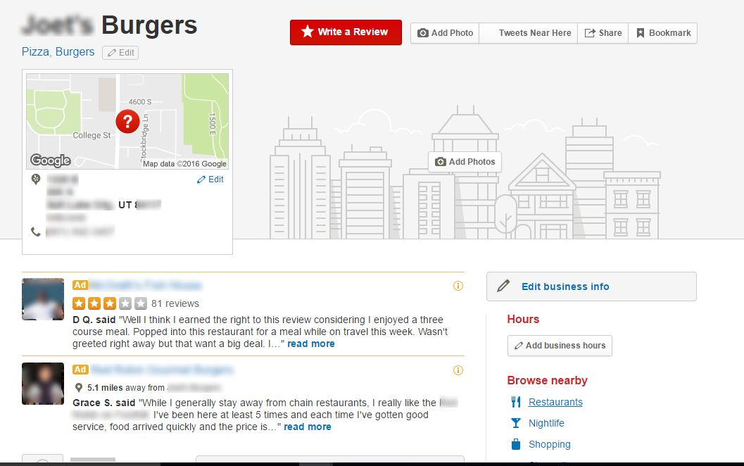 adding business information in yelp