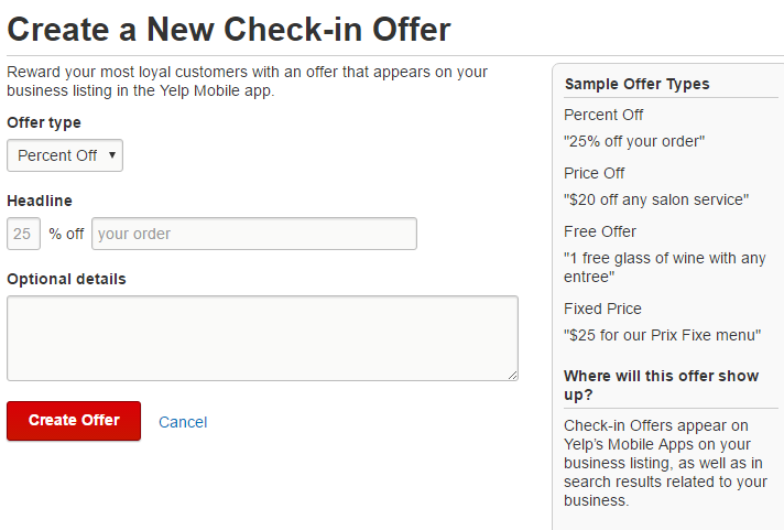 check in offers in yelp