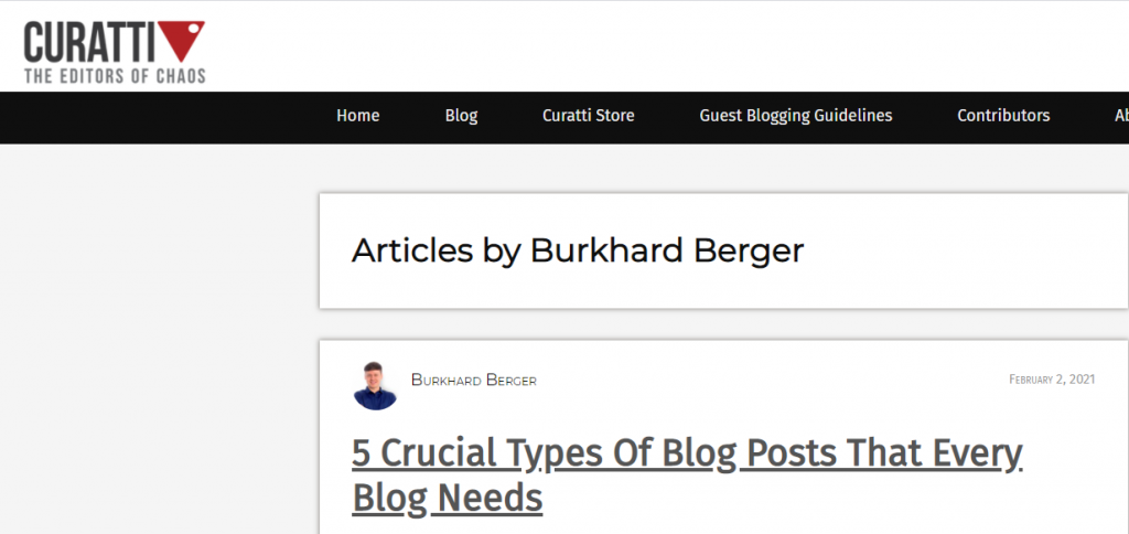 A screenshot of a guest post author profile 