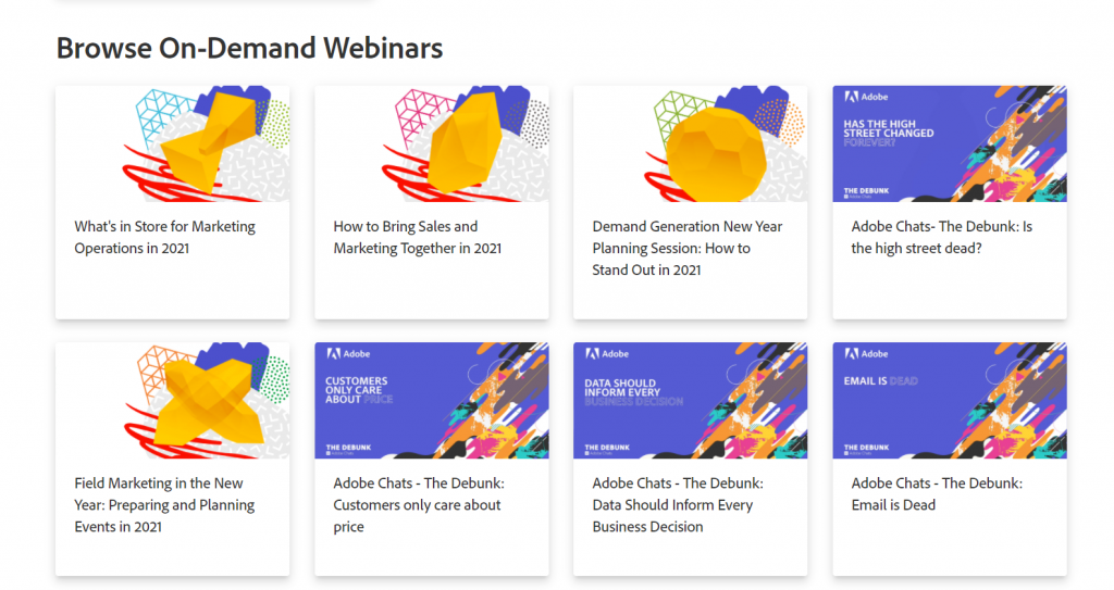 A screenshot of Marketo's webinar resources on their company page