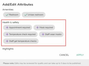 health and safety attributes on google