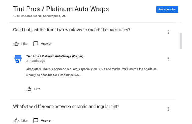 GBP Q&A section