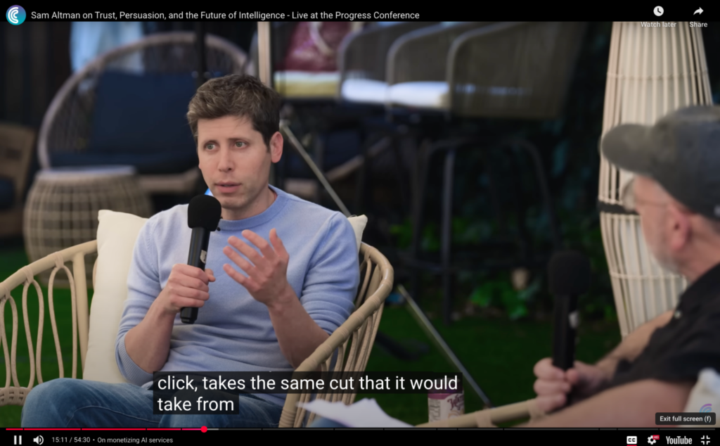 Sam Altman criticized search advertising models